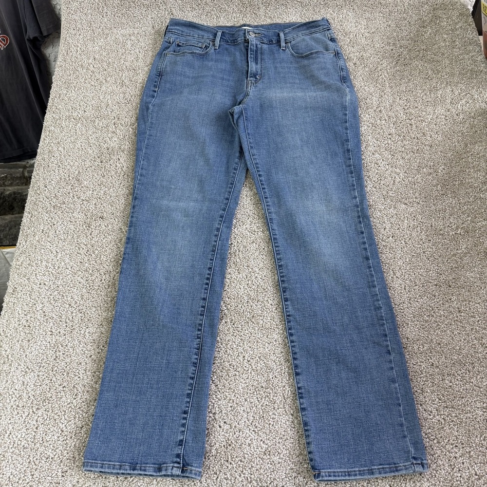 Levi's 505 Straight Jeans Womens 12 Med Wash Blue Stretch Denim Pants 5-Pocket